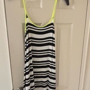 Aqua Black and White Striped Top with Neon Accents